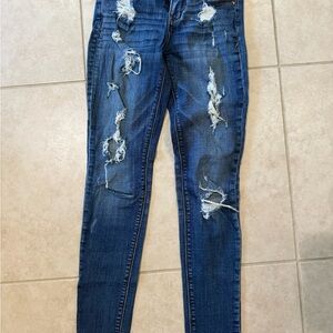 Express Distressed Dark Blue Skinny Jeans